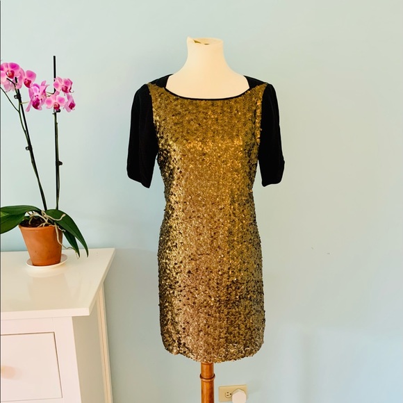 Rebecca Minkoff Dresses & Skirts - Rebecca Minkoff Gold Sequin and Black Silk Dress 4